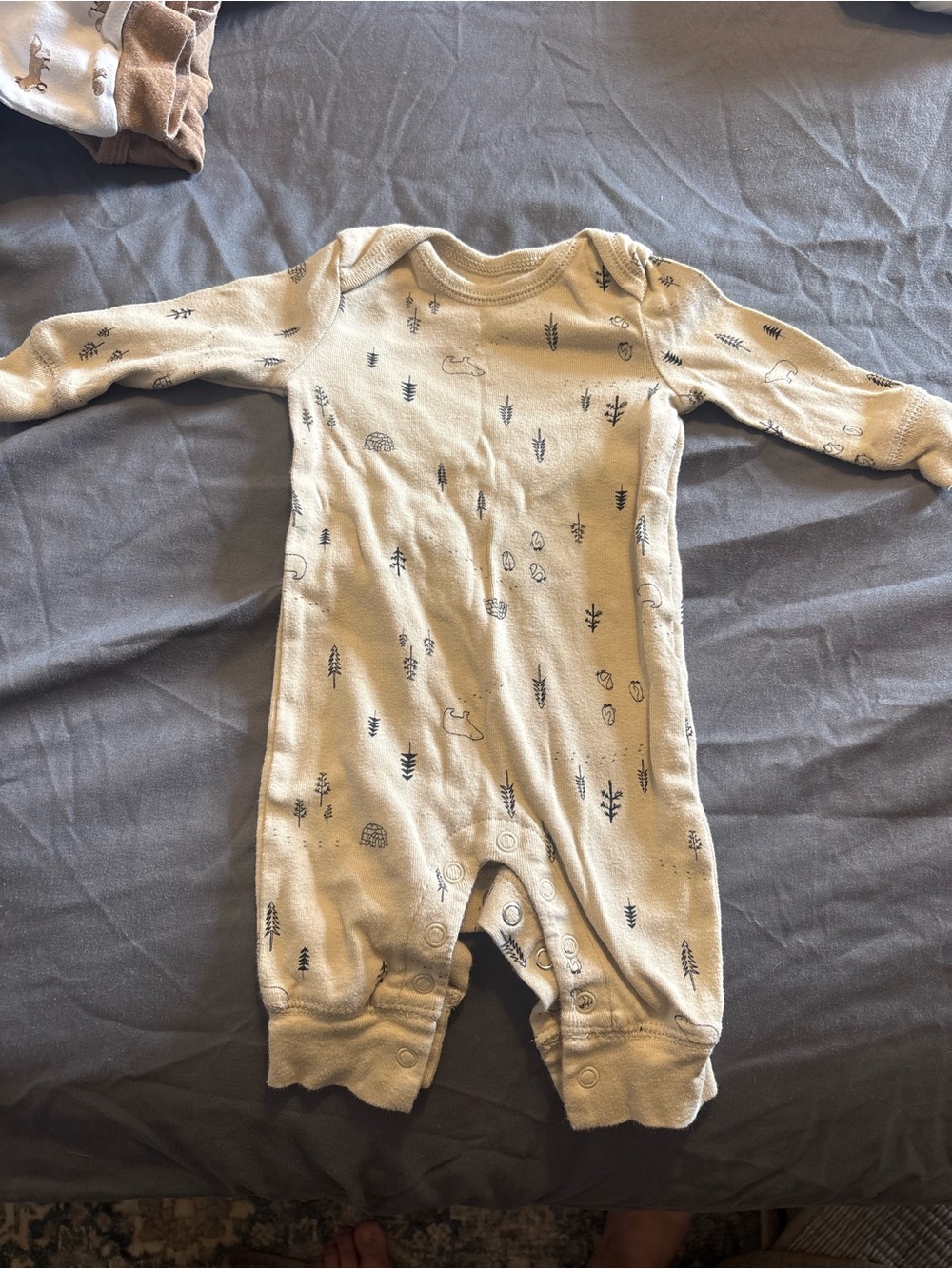 Carter's Neutral Beige Long-Sleeve Forest Print Footie